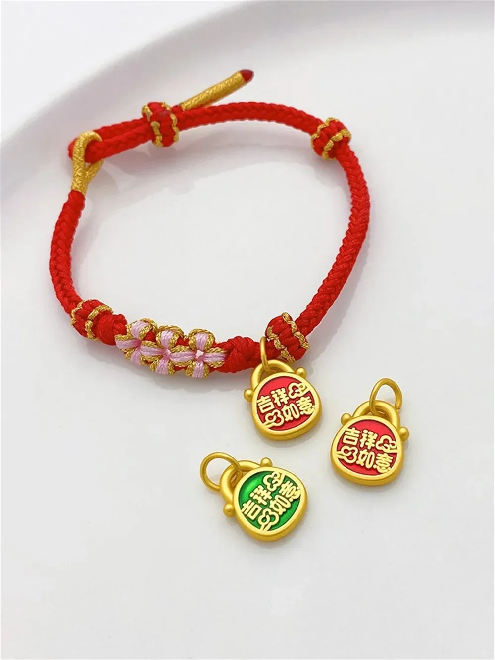 Metodo antico Oro di buon auspicio Lucky Open Lock Lucky Character Ciondolo Ciondolo fatto a mano Bracciale fai da te Collana Materiali di gioielli