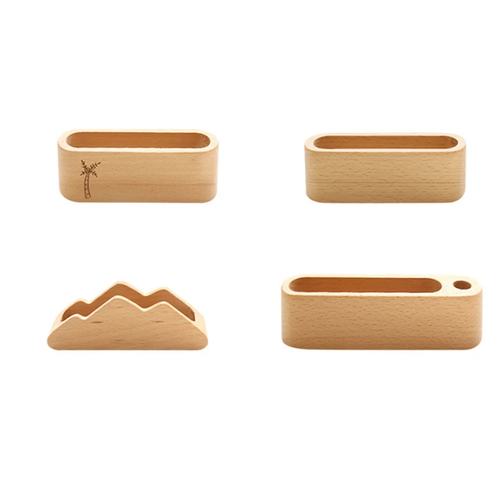 

1Pcs Wooden Business Card Holder Thickened Wood Stand for Desk Organizer Wedding Party Display with Pen Holder Khaki