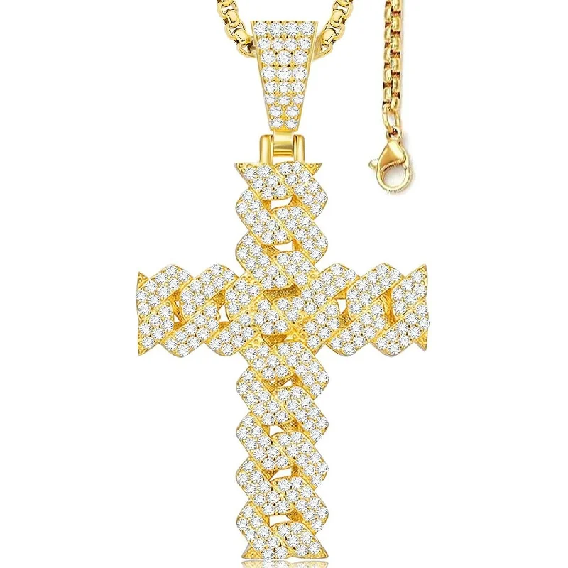 

2.7Ct D Color VVS1 Moissanite Cross Necklace 925 Sterling Silver 18K Gold Plated Hip Hop Iced Out Diamond Tester Passed Unisex