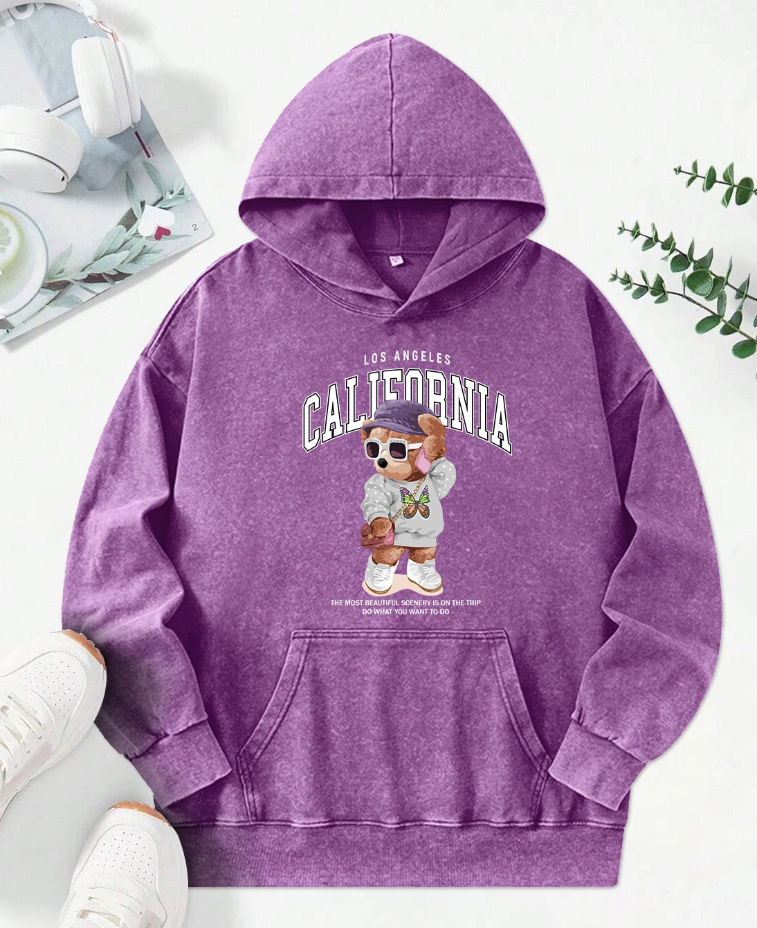 

Kawaii Bear California с буквенным принтом, женская стираная толстовка, модная свободная уличная одежда, модная толстовка с карманами, осенний мягкий пуловер