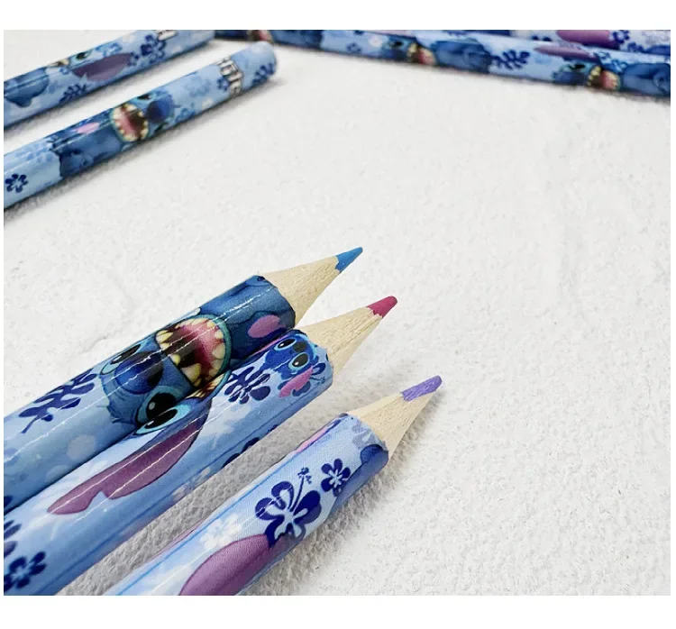 Nowy Zestaw Ołówków Anime Stitch 24 szt. Kawaii Artykuły Papiernicze dla Dzieci Pudełko Prezentowe z Temperówką Artykuły Szkolne dla Dzieci Hit Sprzedaży