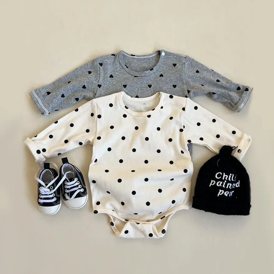 

(0-3 Years Old) Baby cotton long-sleeved triangle onesie boys girls baby Korean polka dot clothes ins elastic autumn