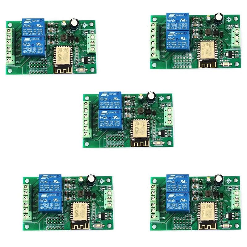 5X Esp8266 Esp-12F Wifi Relay Module 2Channel 5V/8-80V Network Relay Switch For Arduino Ide Smart Home App Remot Control