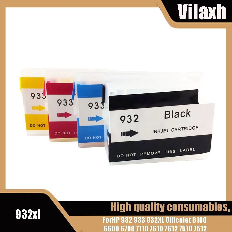 

932XL 933XL Empty Refillable ink cartridge With Permanent Chip for HP 932 933 for HP Officejet 6100 6600 6700 7110 7610 7612