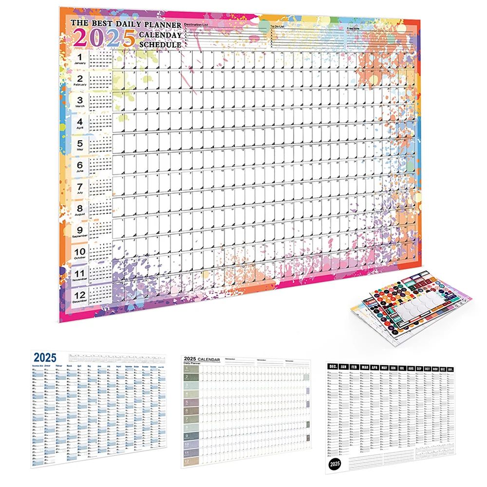 Calendario annuale del 2025 Calendario pianificatore mensile settimanale giornaliero Elenco delle cose da fare Cancelleria Materiale scolastico per l'home office