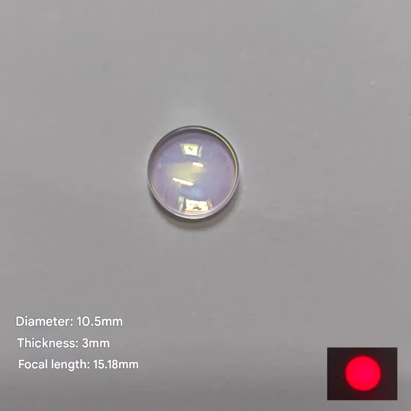 

D10.5mm aspherical collimating and focusing optically coated molded glass laser lens with a focal length of 15.18mm