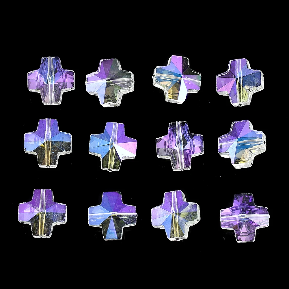 10PC 14MM AB Color Crucifix Cross Glass Crystal Faceted Prism Chandelier Garland Curtain Jewelry Spacer Beads Aurora Sun Catcher