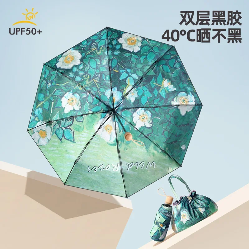 Double Layer Printing Mini Folding Umbrella 5 Fold 8 Ribs Anti UV Rain Sun Umbrella Fashion Portable Windproof Umbrella Women