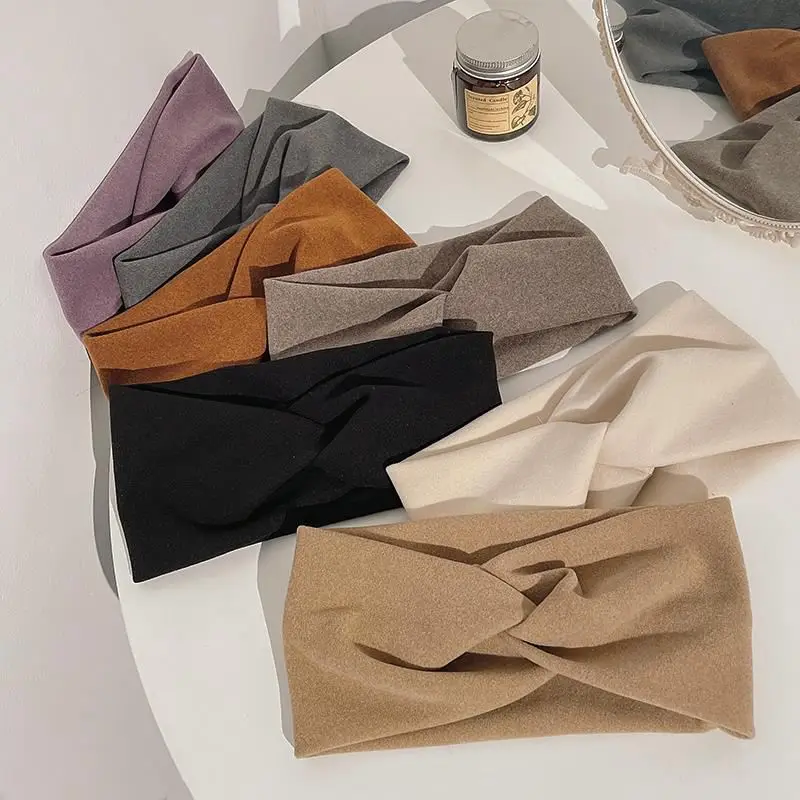 Moda jesień zima szeroka krawędź krzyżyk rozciągliwa tkanina kobiety opaska na głowę Turban bandaż akcesoria do włosów nakrycia głowy