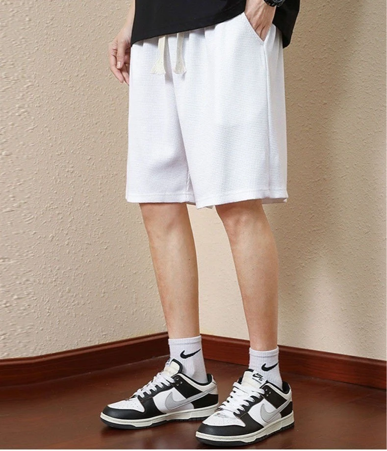 Einfarbige Sommer-Waffelshorts für Herren für lässige, lockere, atmungsaktive, dünne, Basketballsportarten, kurze Shorts, Strandhosen – Detail 10