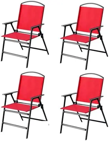 Outdoor Folding Patio Dining Chairs Set of 4 With Armrest Heavy-Duty Lightweight Protable Foldable Patio Sling Chair