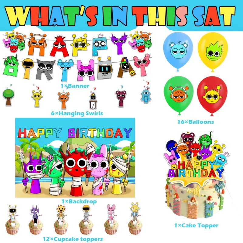 Rhythm Box Spronkis Music Game Theme Party Birthday Decoration Balloon Flag Pulling 5 Set Background Cloth Scene Arrangement New