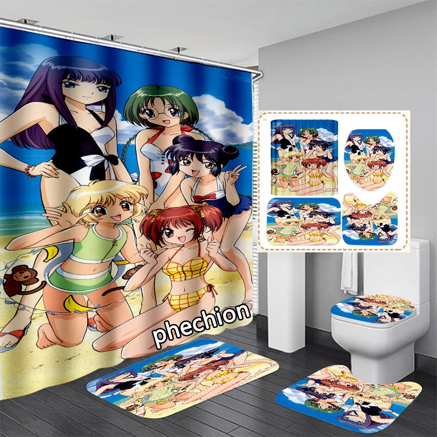 phechion New 3D Print Tokyo Mew Mew Shower Curtain Waterproof Bathroom Curtain Anti-slip Bath Mat Set Toilet Rugs Carpet VR88