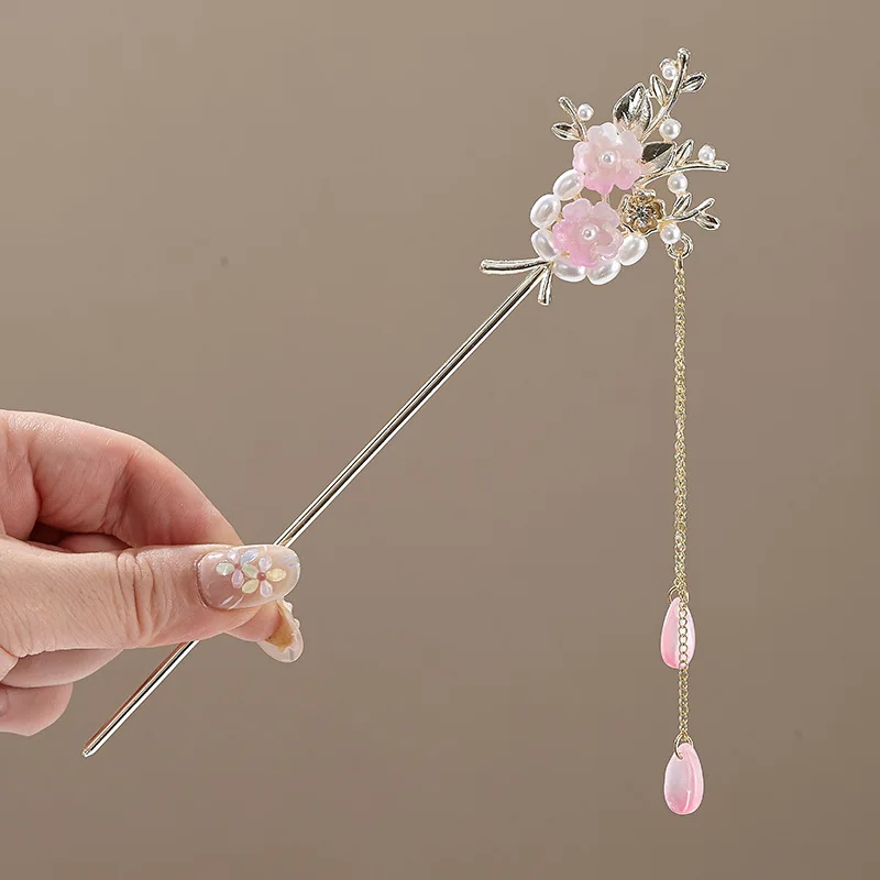 Women's Elegant Flower Hairpin with Blue Flower Tassel