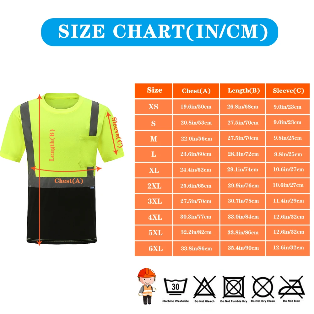 AYKRM High Visibility Work T-shirt  Reflective Safety Summer Breathable Fluorescent Shirts Hi Vis Workwear Men\'s  Women\'s XS-6XL