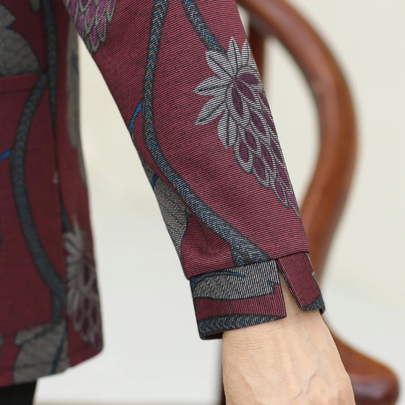 Autumn Outfit Set Long Sve Old Lady Clothes 60 Years Old Women's Faion Casual Loose Sle Outerwear Bird Flower Pattern
