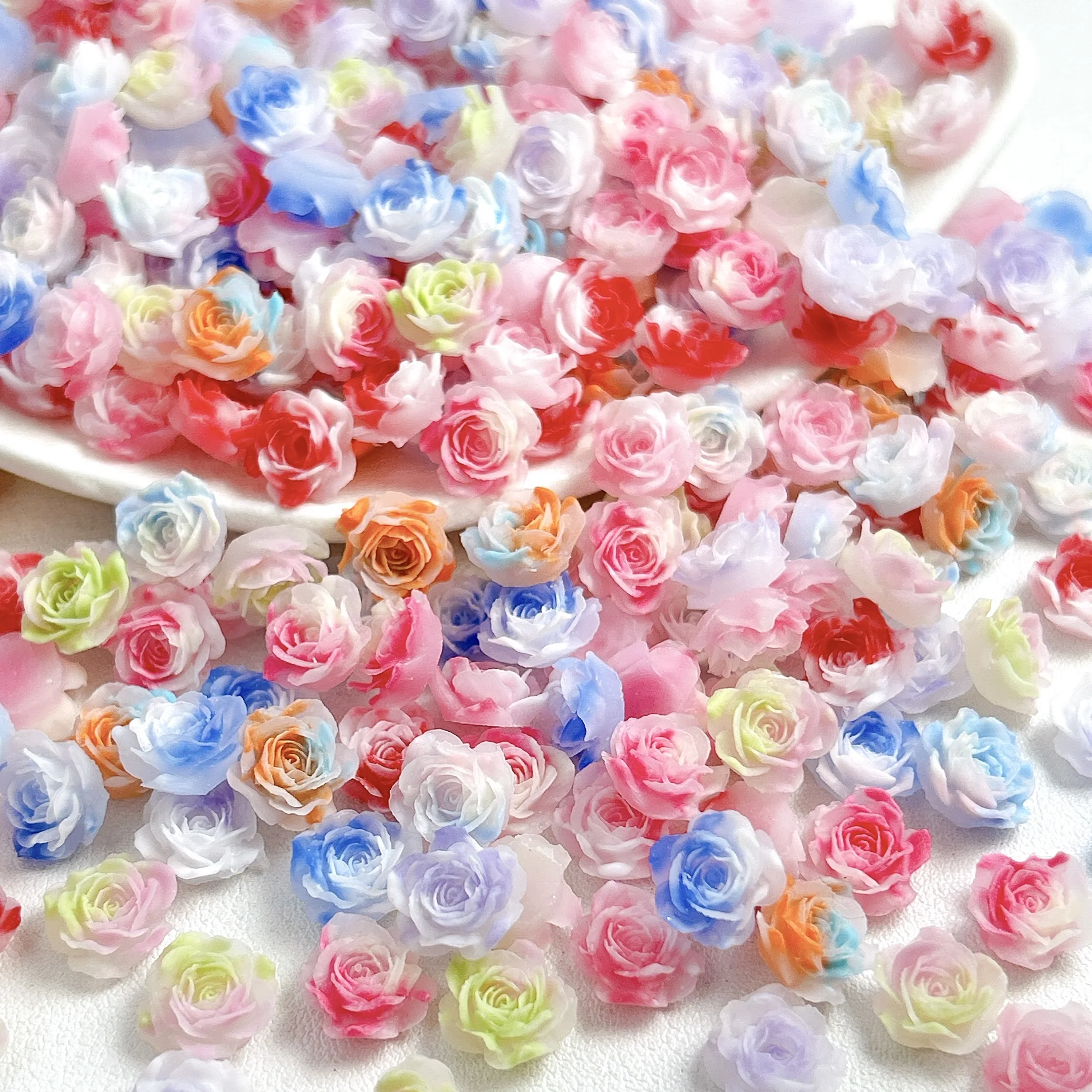 

50PCS Simulated Luminous Peony Nail Charms 3D Creative Colorful Resin Flowers Nail Art Decorations for DIY Clip Nails Supplies