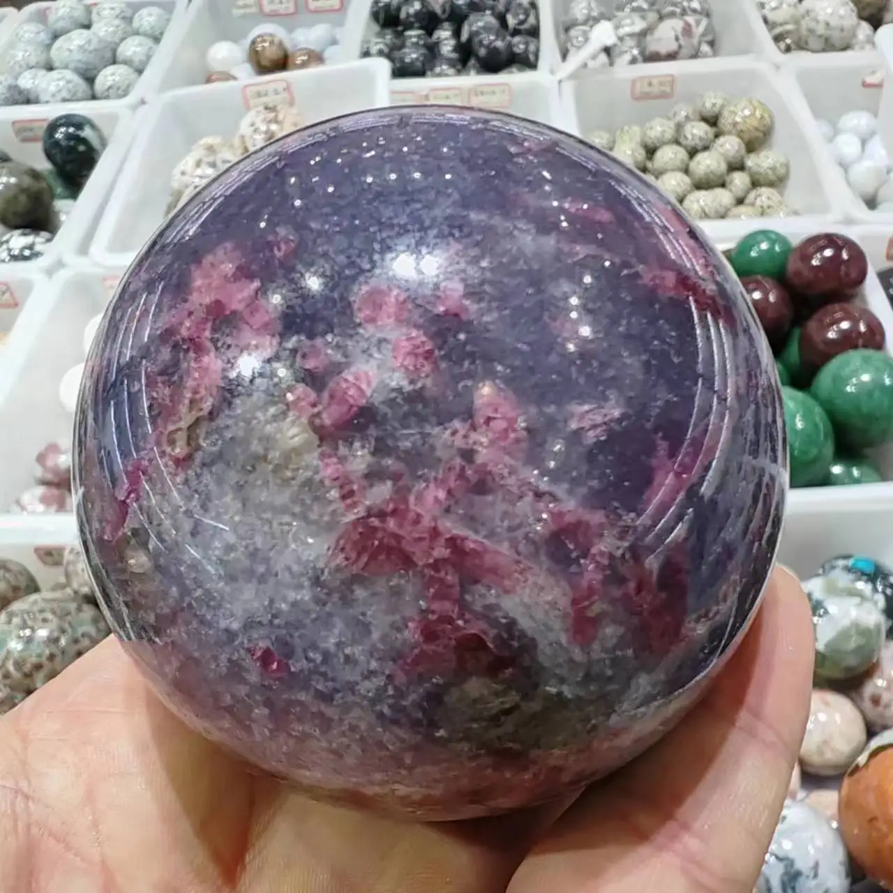 

Natural Unicorn Stone Pink Tourmaline Quartz Sphere Lepidolite Gem Crystal Ball Reiki Healing High Quality Home Decoration