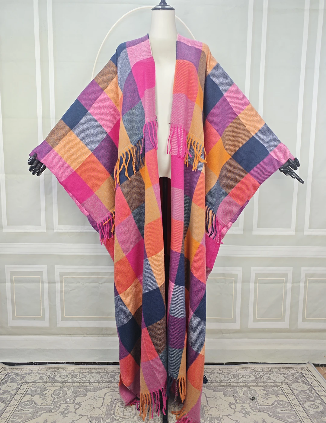 Cárdigans tipo kimonos con frente abierto Multicolor para mujer, Poncho largo musulmán informal, abrigo plumero para exteriores con borlas africanas para invierno