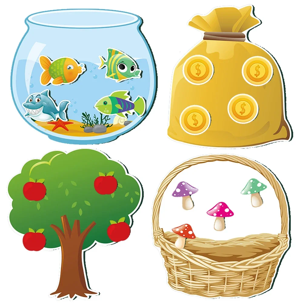 11pcs Set Rewritable Basket Fishbowl Tree Magnetic Sticker Toy English Classroom Team Games Learning Educational Teaching Aids