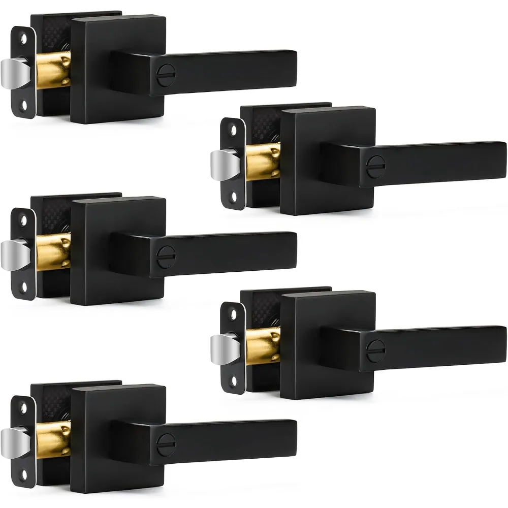 NEW 5 Pack Matte Black Door Handles Privacy Door Levers,Keyless Interior Door Knobs,Heavy Dut，Locks,Reversible Flat Levers