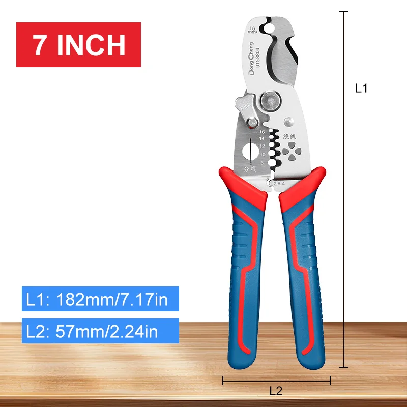 7 inch draadstripper en krimptang, 2-in-1 multitool van roestvrij staal, stripper 1,2-3,2 mm, krimptang 2,5-4 mm² voor elektriciens