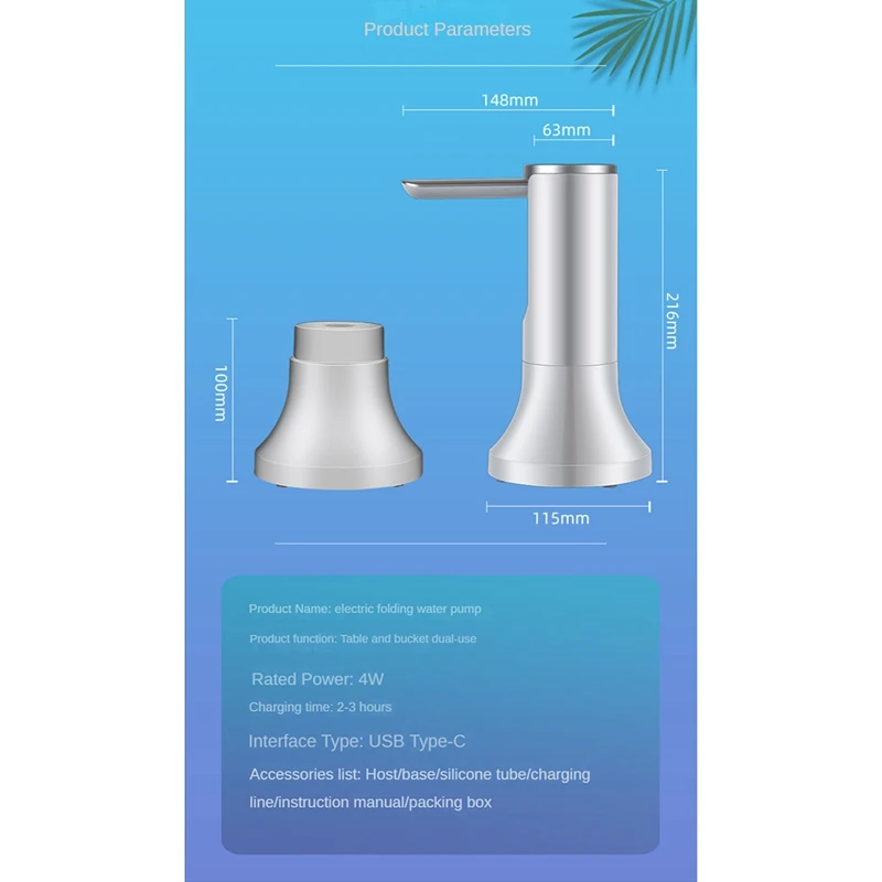 Water Pump 5 Gallon Bottle Water Bottle Pump Automatic Smart Foldable Desktop Rechargeable Drinking Water Dispenser