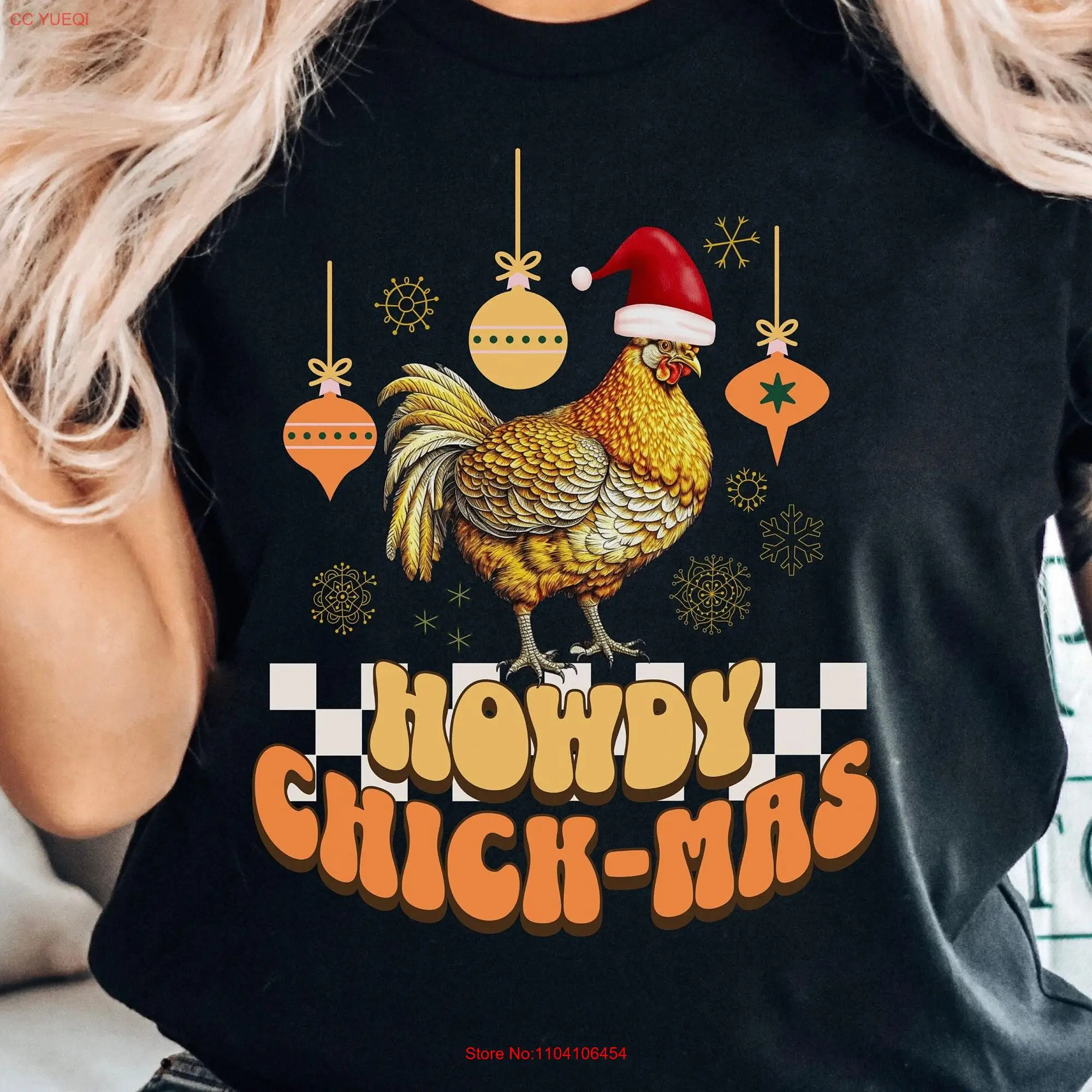 Christmas Chicken T Shirt Merry Chick Mas Crazy Lady Howdy gift Funny long or short sleeves