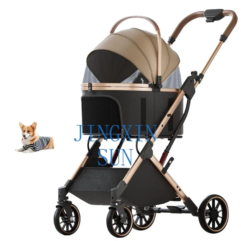 4 Wheel Multi-Purpose Pet Stroller Removable 50lb Car Seat Storage Basket One Click Folding Small Travel Carrier