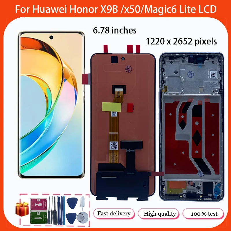 6.78\'\' Original AMOLED For Huawei Honor X9B LCD Display Screen Touch Digitizer For Honor Magic 6 Lite X50 LCD Frame