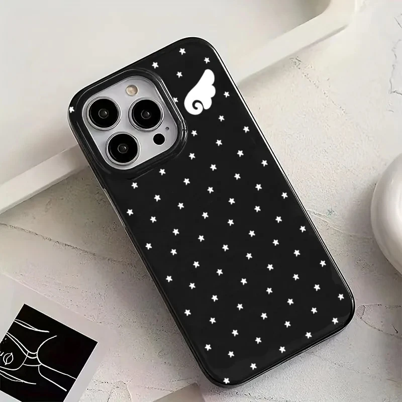 Korean Ins Full Scren Stars Angel Wings Phone Case For iPhone 17 AIR 16 15 14 13 12 11 Pro MAX MINI XR XSMAX 7 8 Plus Y2K Cover view 5