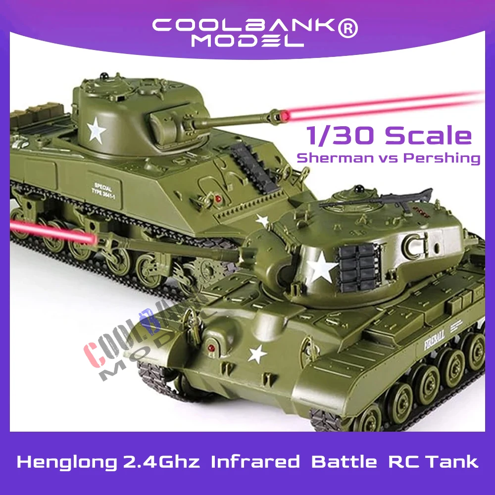 HengLong-rc赤外線バトルタンク、sherling、2.4ghz、rcラネグランツァー、リモコン、米国モデルタンク、m4a3、m26、1、30