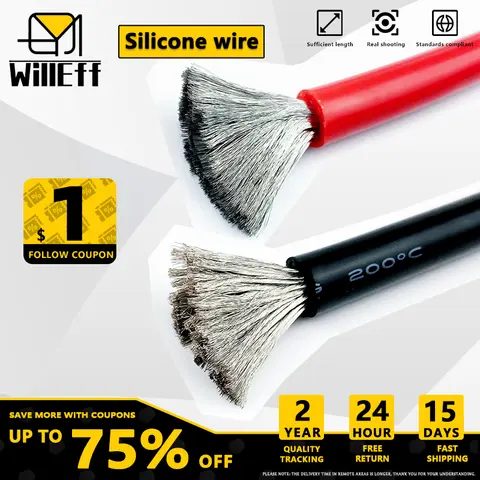 Black Red Silicone Cable Super Soft Electrical wires 3/0AWG 2/0AWG 1AWG 2AWG 4AWG 6AWG 8AWG 10AWG 11AWG 12AWG 13AWG 14AWG 70mm2