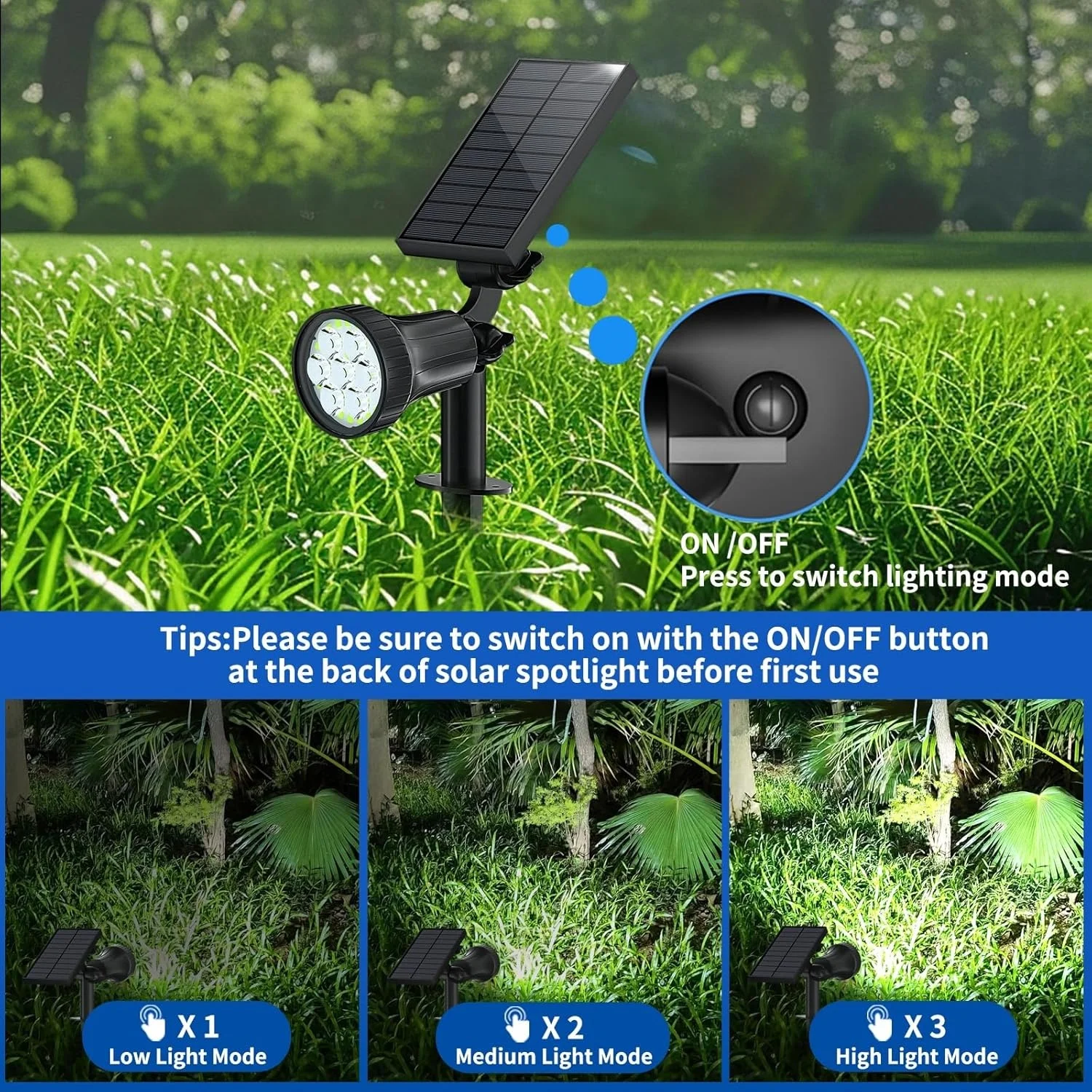 الأضواء الشمسية حديقة للماء IP65 أضواء كاشفة سطوع قابل للتعديل للخارجية الفناء الخلفي درب الحديقة إضاءة ديكوريّة