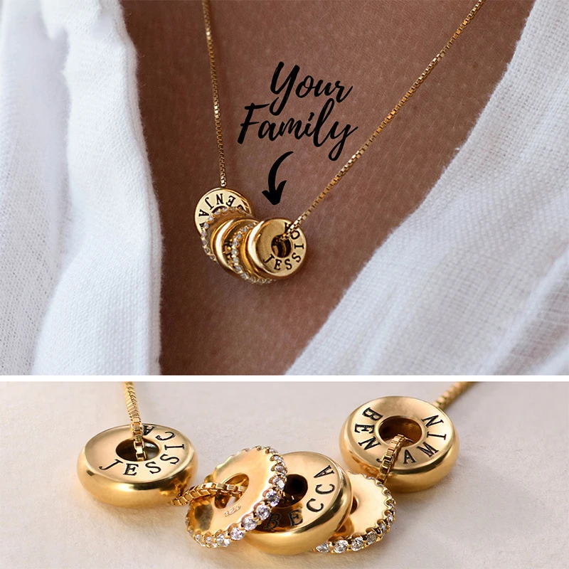 

Personalized Engraved Family Name Necklace Customized Beads Jewelry for Women Valentine's Day Gift