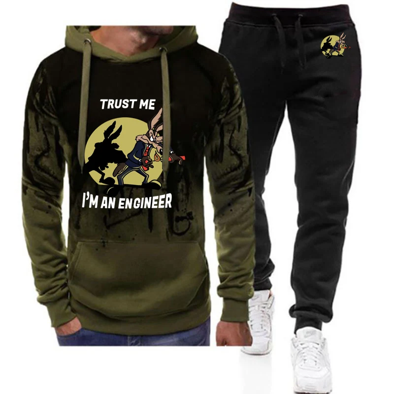 

Trust Me I Am an Engineer 2025 Men's New Gradient Tracksuit Hooded Sweatshirt Sweatpants Y2k Classic Funny Fashion Sport Suit