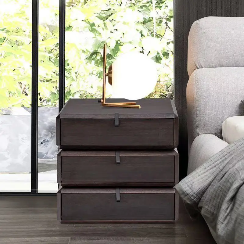 

Modern Minimalist Swivel Bedside Bedroom Creative Bedside TableLight Luxury Designer Wood Grain Italian Minimalist Storage