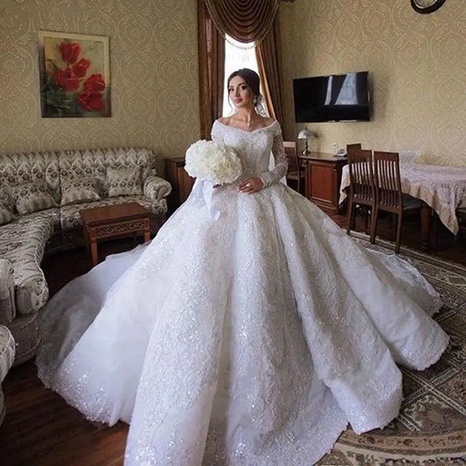 

Luxury Ball Gown Wedding Dresses 2023 Women Off The Shoulder Illusion Robe De Mariage Lace Appliques Princess Long Bridal Dress