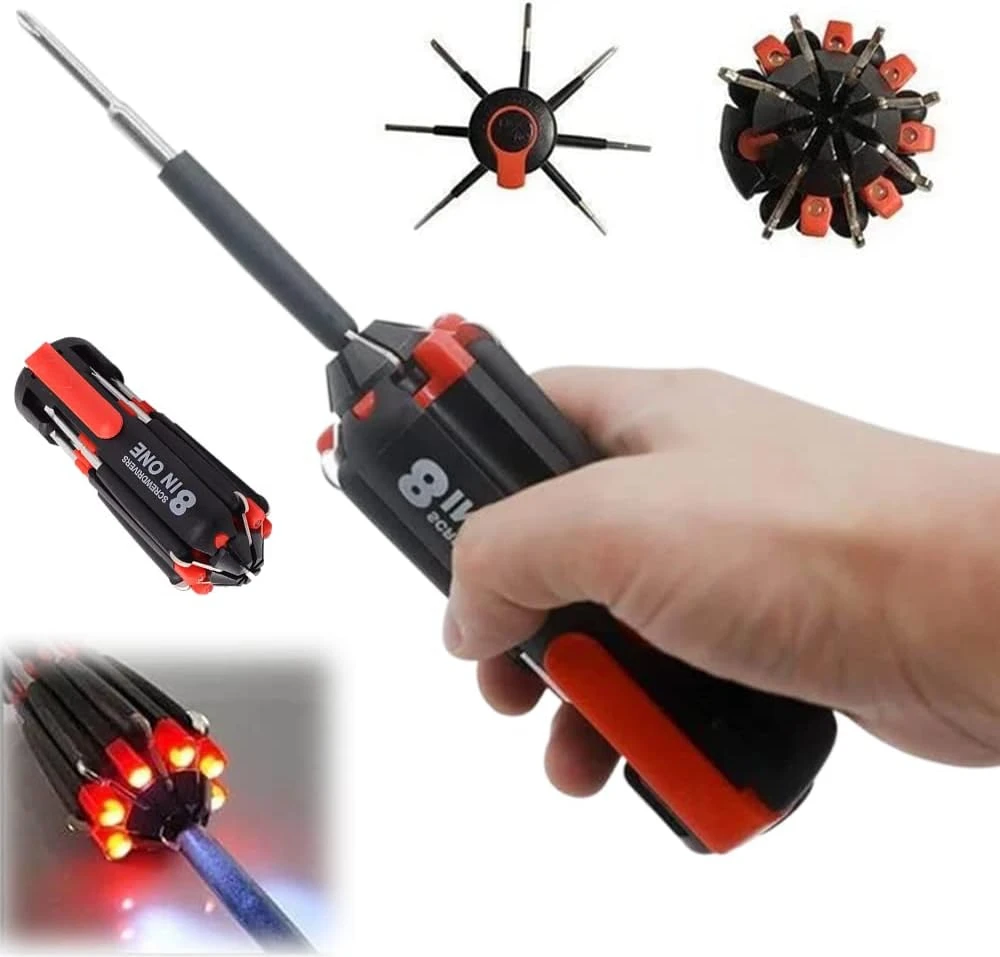 8 In1 Portable Screwdriver Set with 6 LED Light Cross Flathead screw driver Multifunction DIY Professional Repair hand Tools