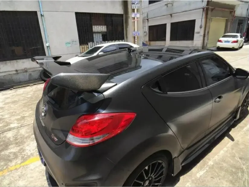 REAL CARBON FIBER REAR WING TRUNK LIP TAIL WITH FLAP SPOILER FOR Hyundai Veloster MR V3 GT STYLE 2011-2018