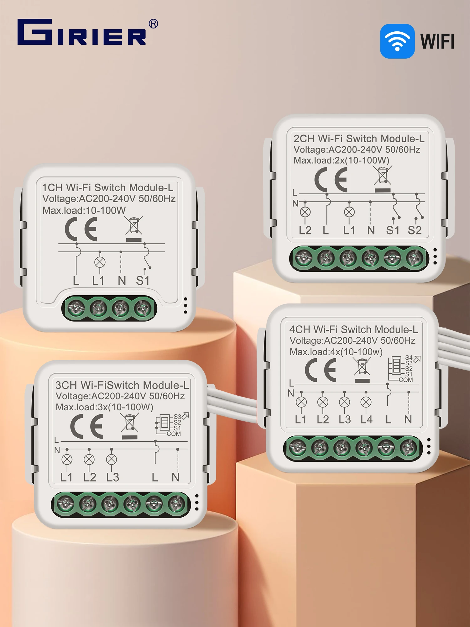 GIRIER Tuya WiFi Smart Switch Module No Neutral Wire Required Breaker Relay 1 2 3 4 Gang Supports 2 Way Control Alexa Hey Google — zdjęcie produktu 7