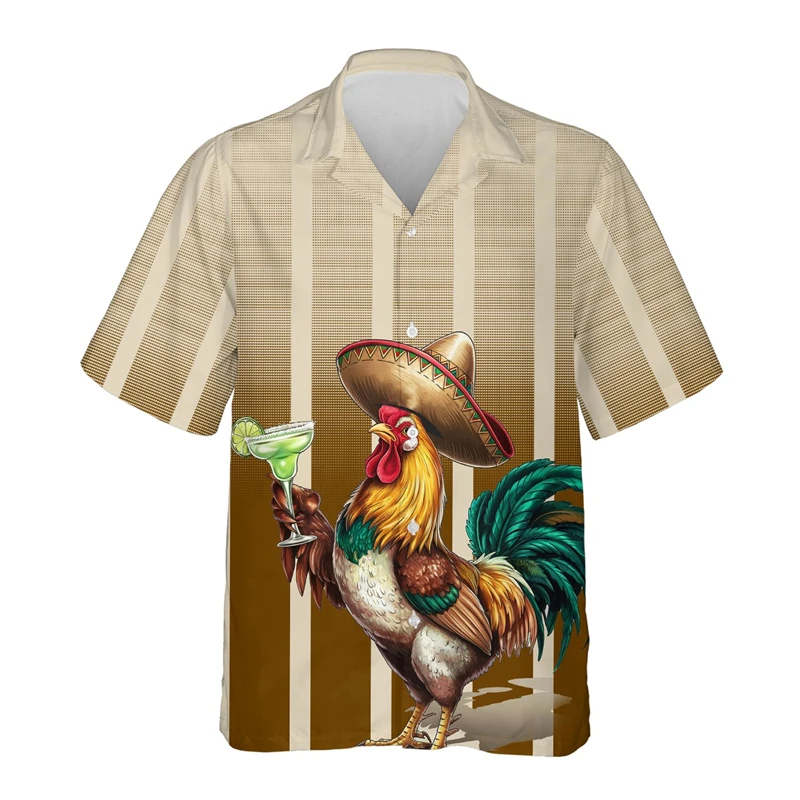 

Parrot Rooster Graphic Hawaiian Shirt For Men Button Down Mexico Short Sleeve Shirts Summer Holiday Beach Lapel Blouse Tops