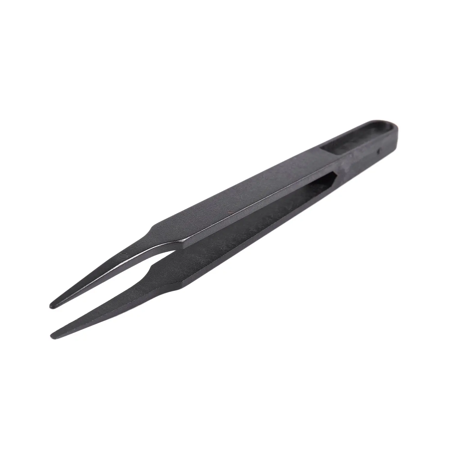 Industries Round Tip Straight Plastic Anti-static Tweezers Black 10Pcs