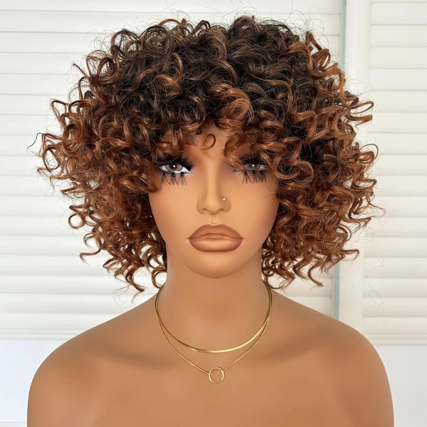 

10inch African Small Curly Synthetic Wig, Black Gradient Brown, Suitable for Daily Use