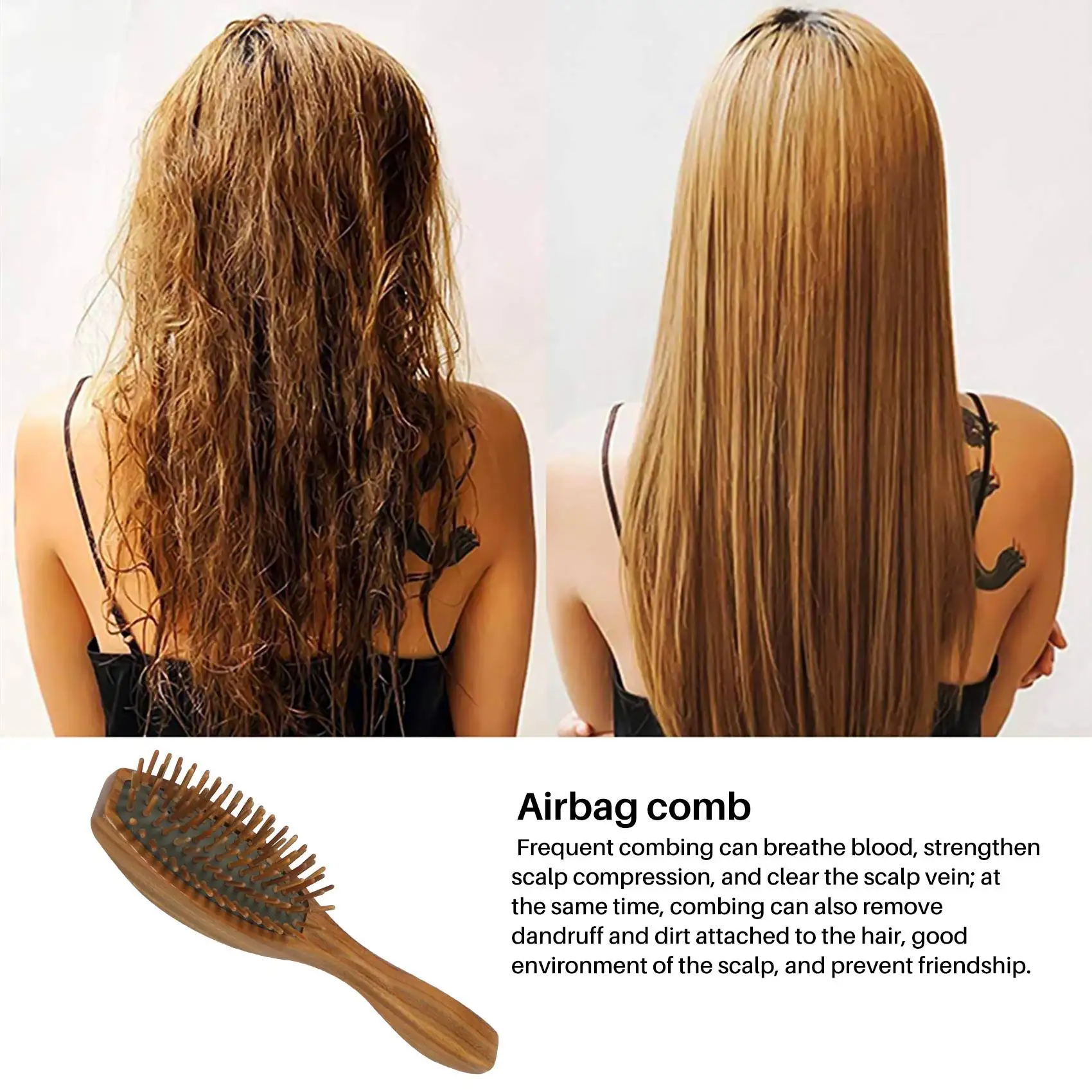 

A61I Sandalwood Hair Brush Wooden Natural Handmade Detangling Massage Hair Comb With Gift Box