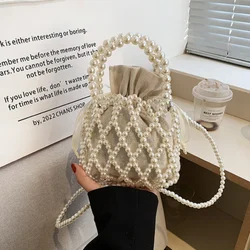 Borsa di perle da donna piccola borsa a secchiello Mini Tote borse a mano a tracolla intrecciate per le donne portamonete portafoglio borsa a tracolla da donna