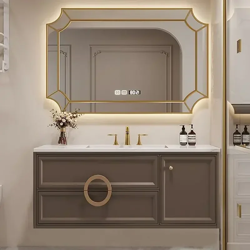 Intelligent Minimalist Modern Bathroom Cabinet Ceramic Sink Combination Solid Wood Bathroom Washbasin Cabinet Toilet Furniture