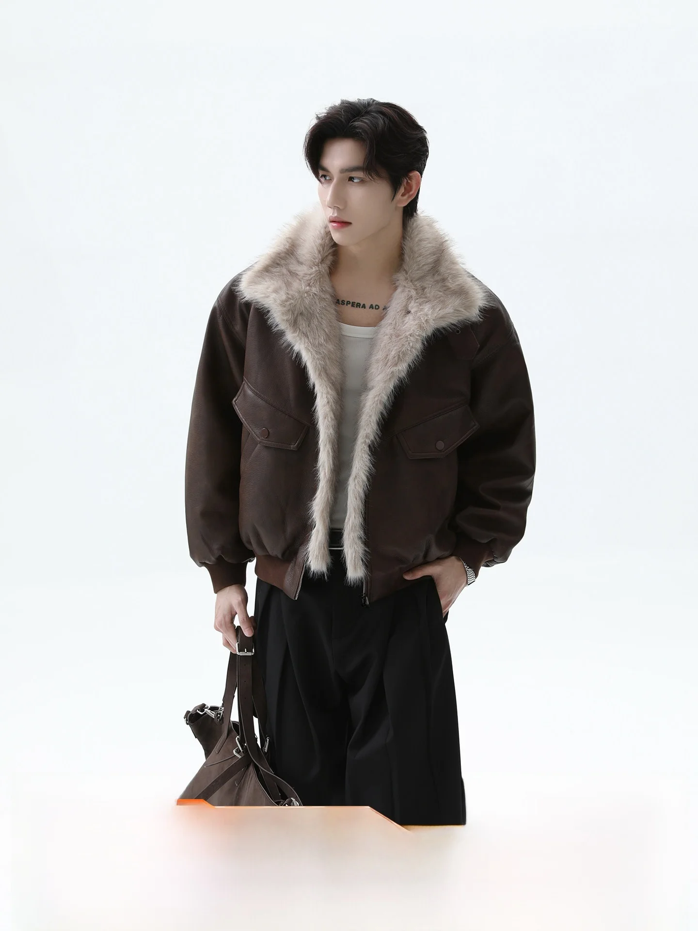 

Turn Tide American Retro ort Thiened Warm Fur Collar Leather Surface Cotton Jaet Inteated Fur Jaet Youth Casual Win...