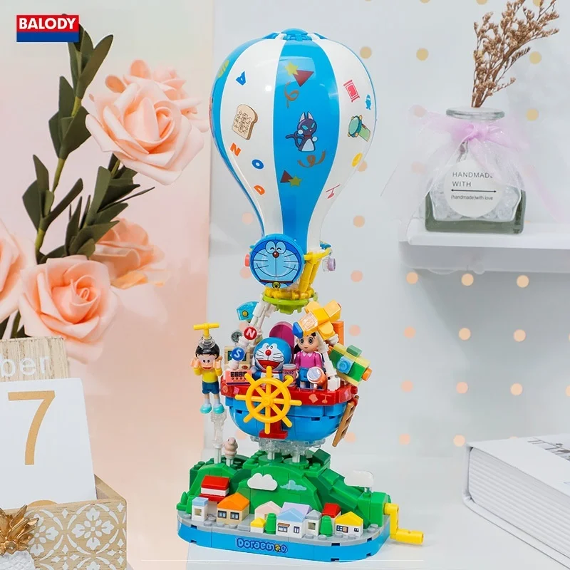 Bellamy Crayon Shin Chan Doraemon Hot Air Balloon Building Blocks Assembly Toy Puzzle Gift Ornament