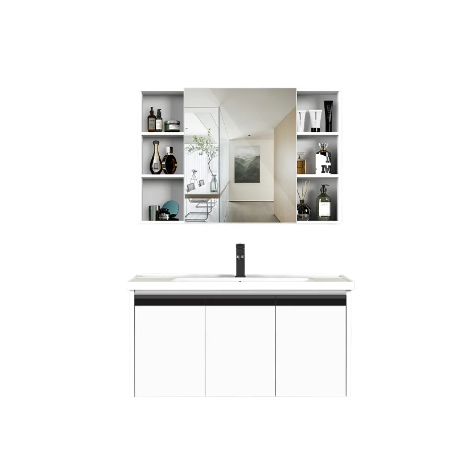 

High-quality aluminum luxury style wall-mounted smart mirror cabinet heightening hanging ceramic basin bathroom vanity